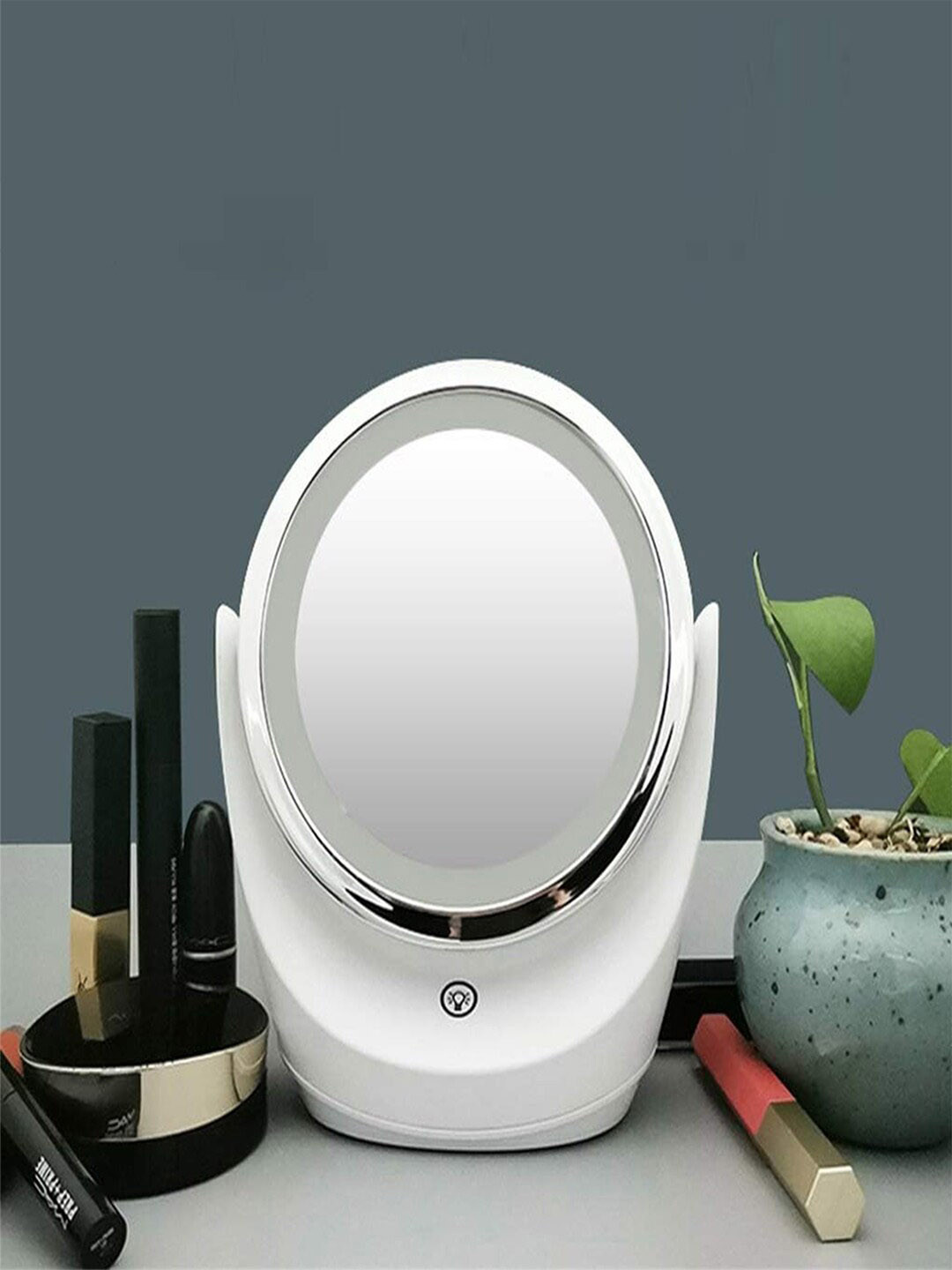 

Kuber Industries White Round Small Makeup Mirror With LED Light