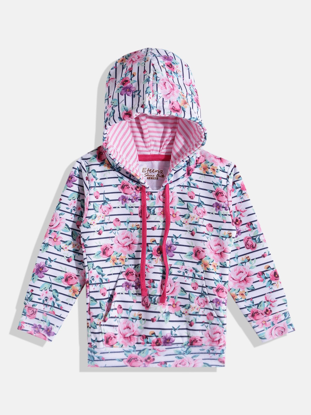 

Eteenz Girls Floral Printed Cotton Hooded Sweatshirt, White