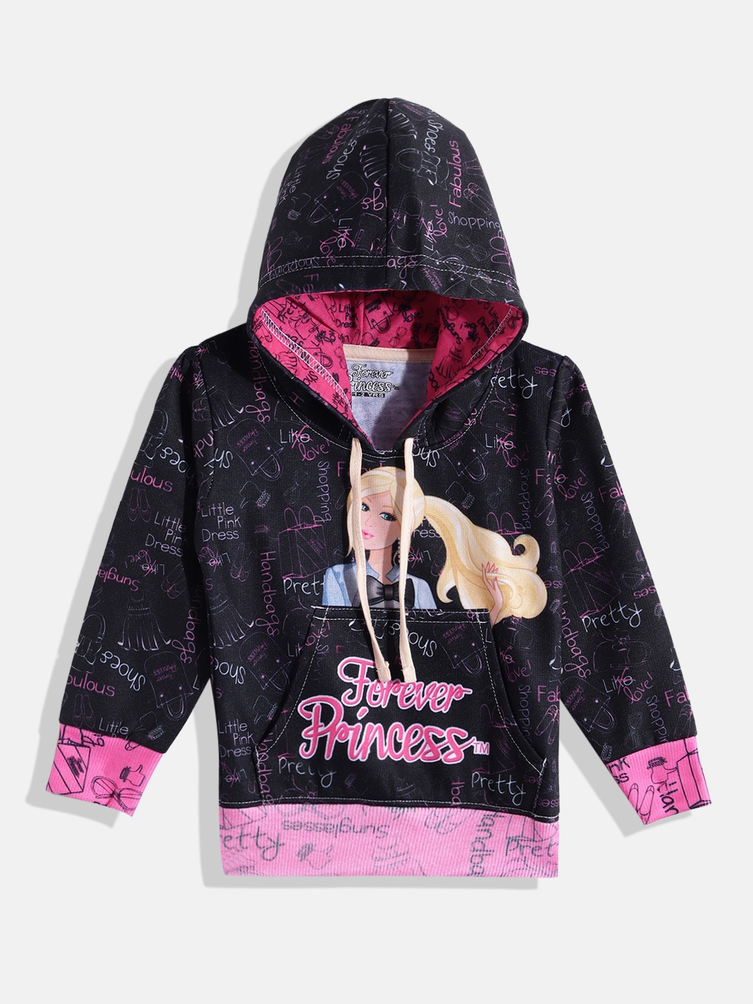 

Eteenz Girls Printed Cotton Hooded Sweatshirt, Black