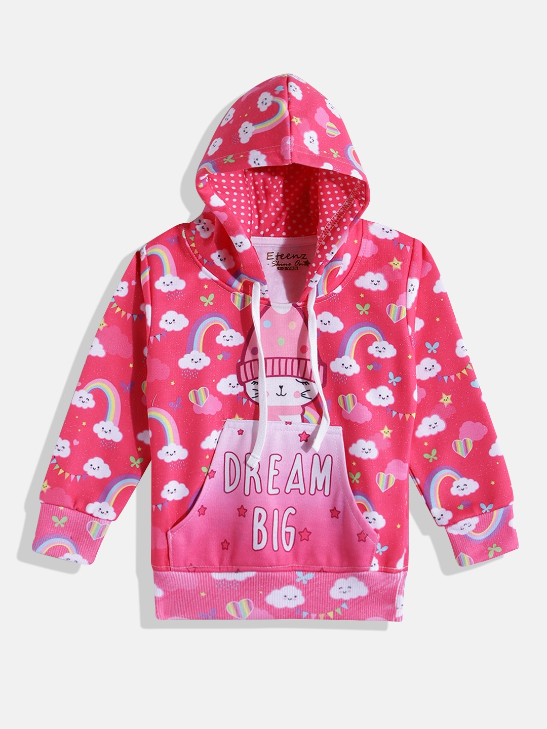 

Eteenz Girls Cotton Printed Hooded Sweatshirt, Pink