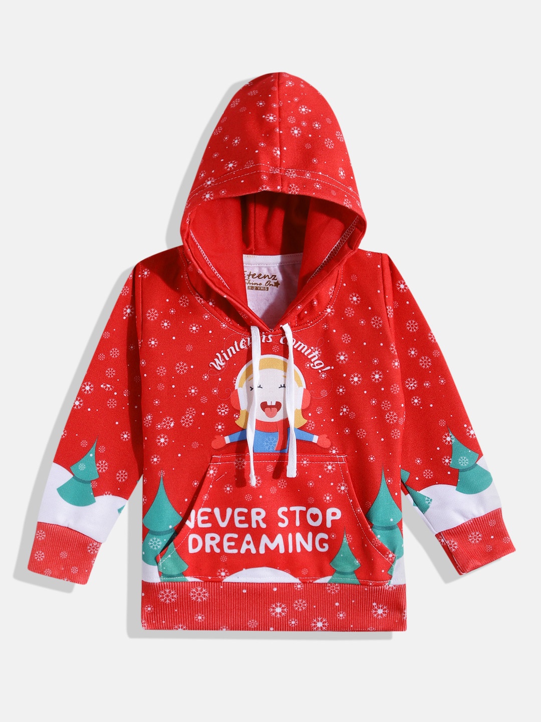 

Eteenz Girls Cotton Printed Hooded Sweatshirt, Red