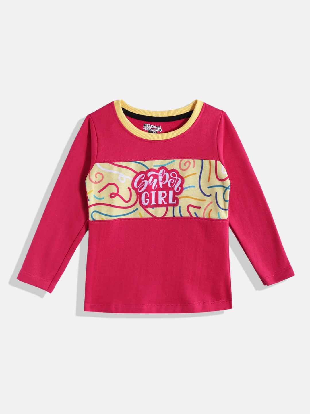

Eteenz Girls Cotton Super Girl Print Sweatshirt, Fuchsia