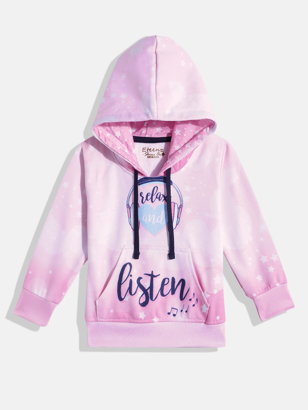 

Eteenz Girls Printed Hooded Sweatshirt, Pink