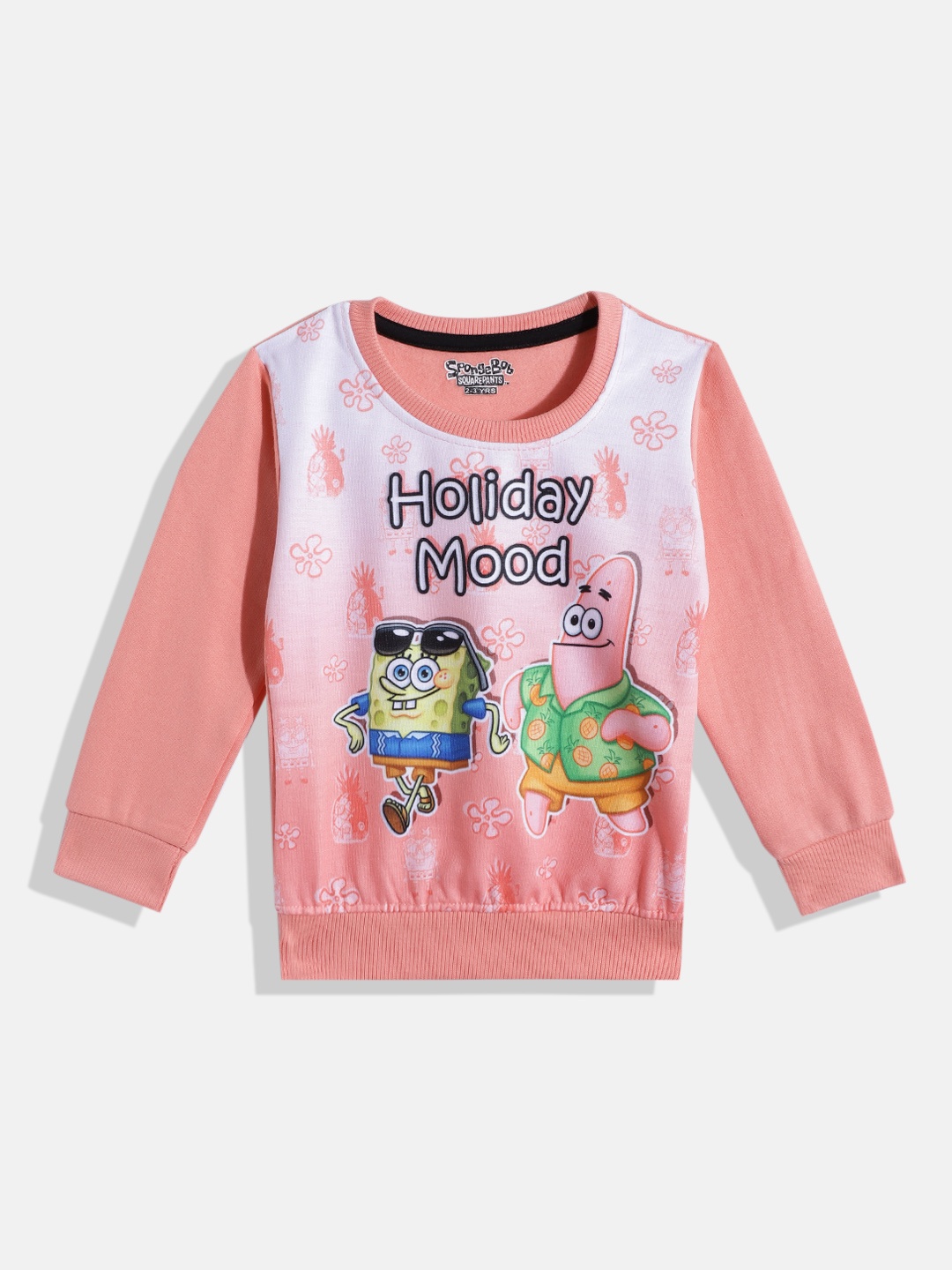 

Eteenz Girls SpongeBob Printed Cotton Sweatshirt, Peach