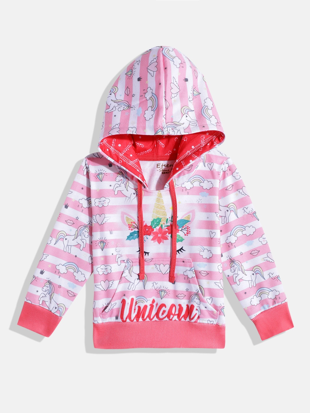 

Eteenz Girls Cotton Printed Hooded Sweatshirt, Pink