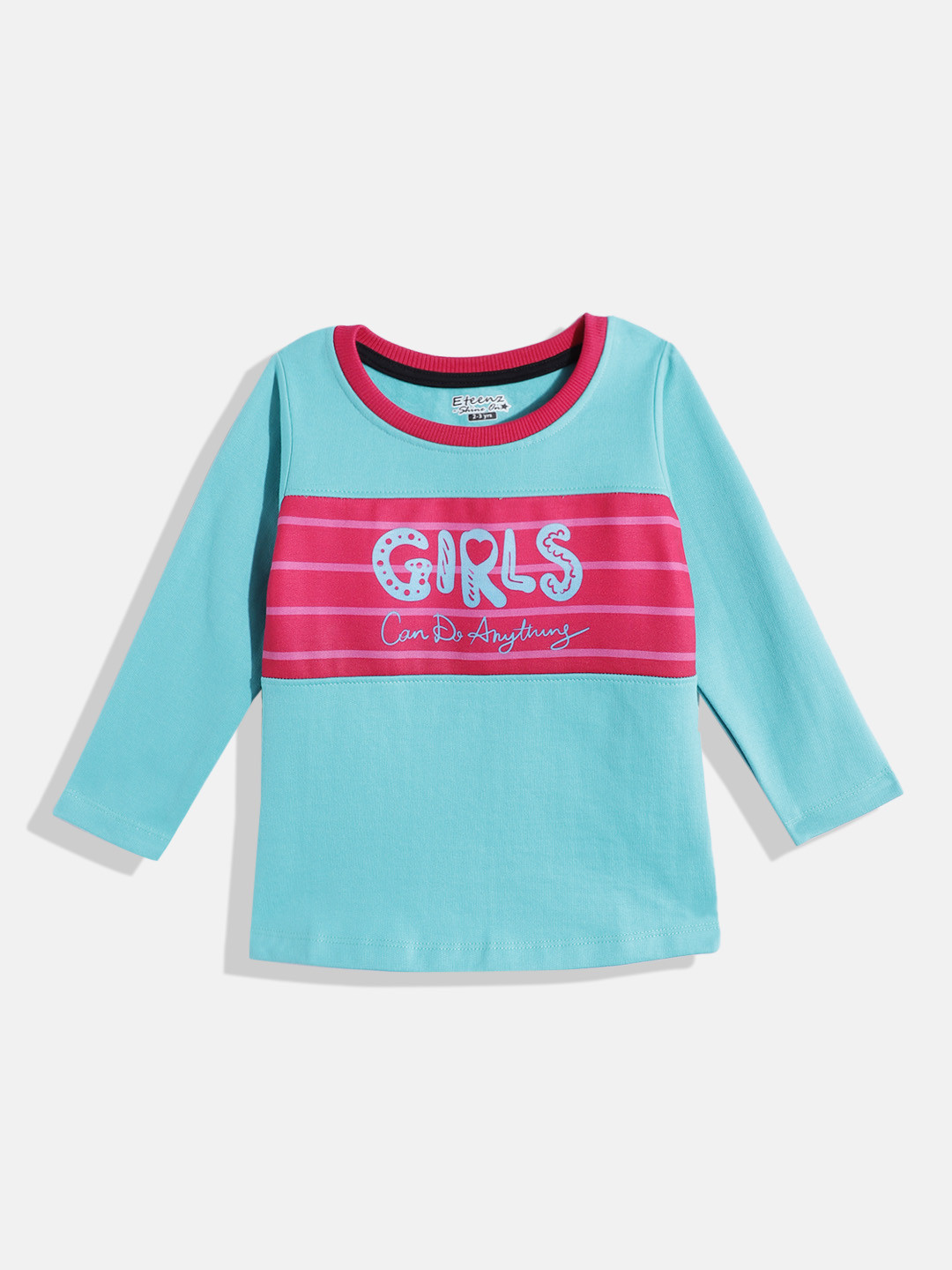

Eteenz Girls Printed Cotton Sweatshirt, Turquoise blue