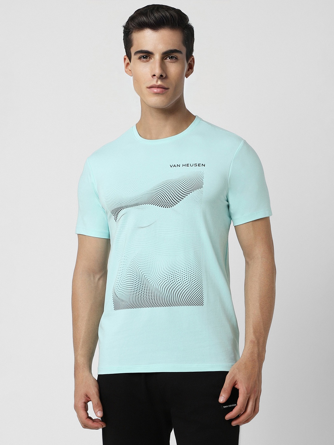 

Van Heusen Men Blue Printed Slim Fit T-shirt