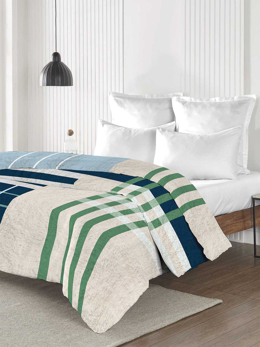 

MYTRIDENT Ellis Blue & Green Geometric Microfiber Mild Winter Single Bed Blanket