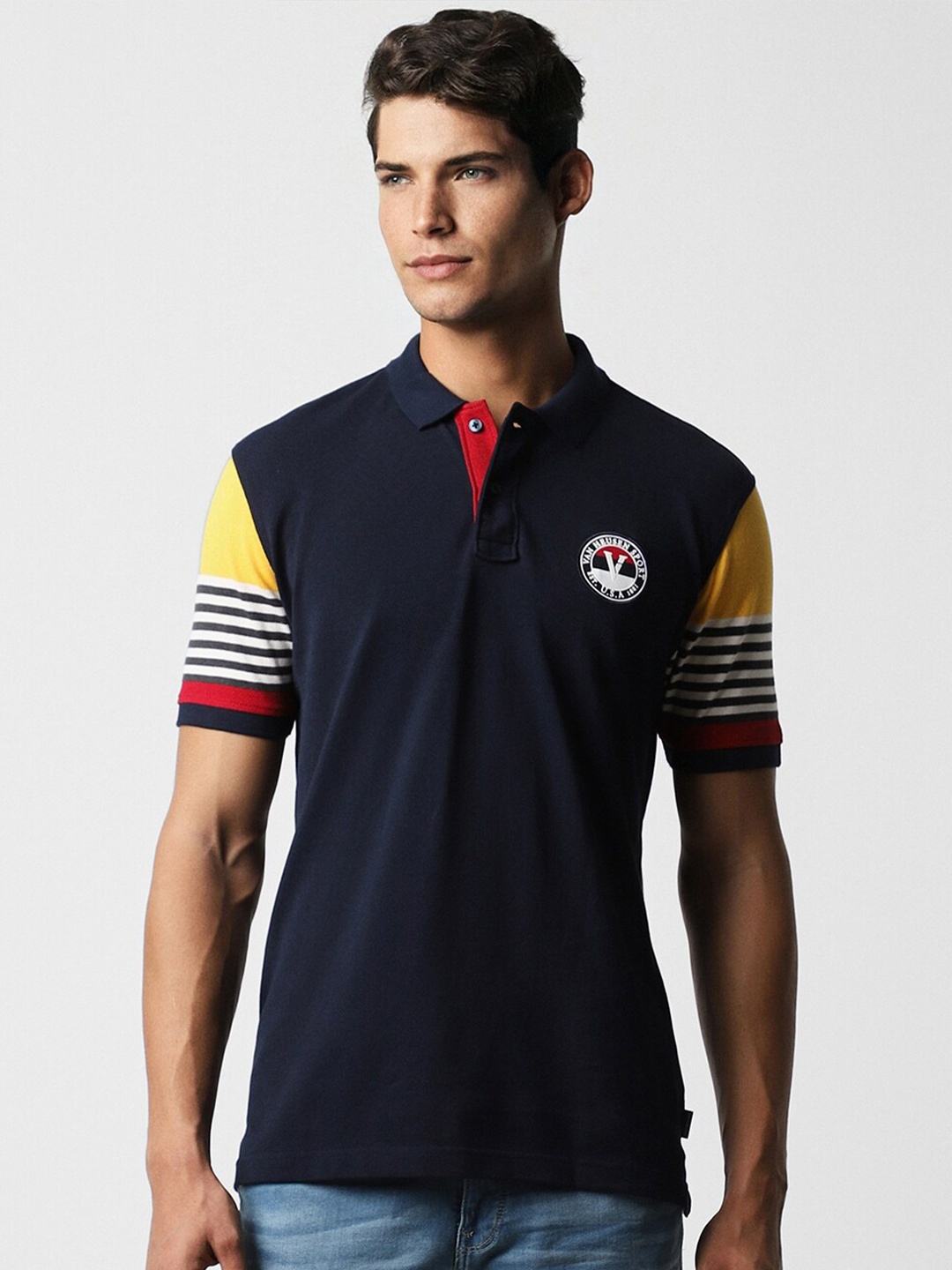 

Van Heusen Sport Colourblocked Polo Collar Pure Cotton T-shirt, Navy blue