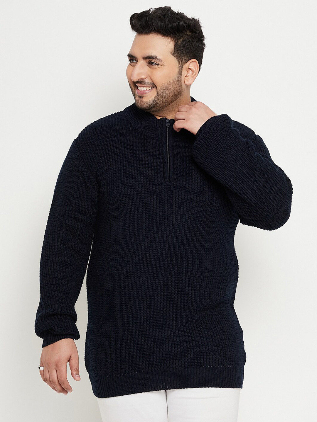 

Club York Plus Size Mock Collar Acrylic Pullover, Navy blue