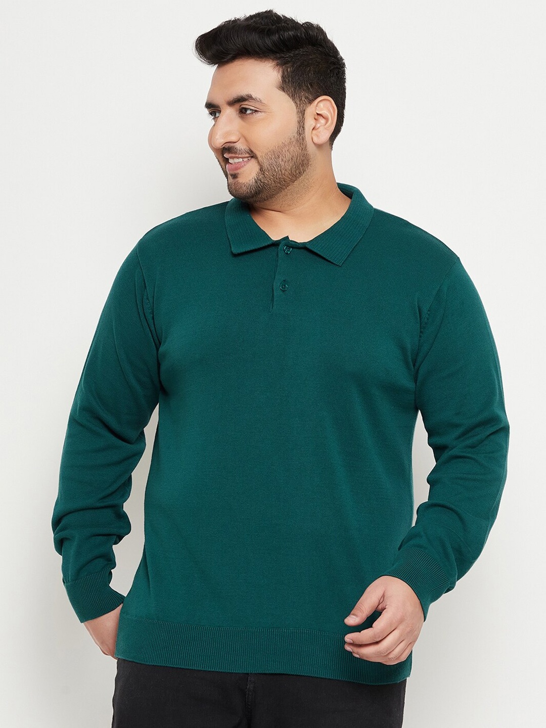 

Club York Plus Size Polo Collar Cotton Pullover Sweater, Teal