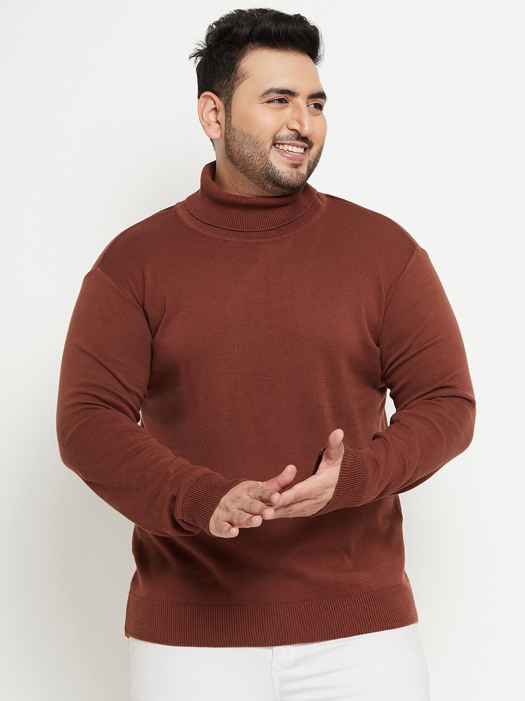 

Club York Plus Size High Neck Cotton Pullover, Brown