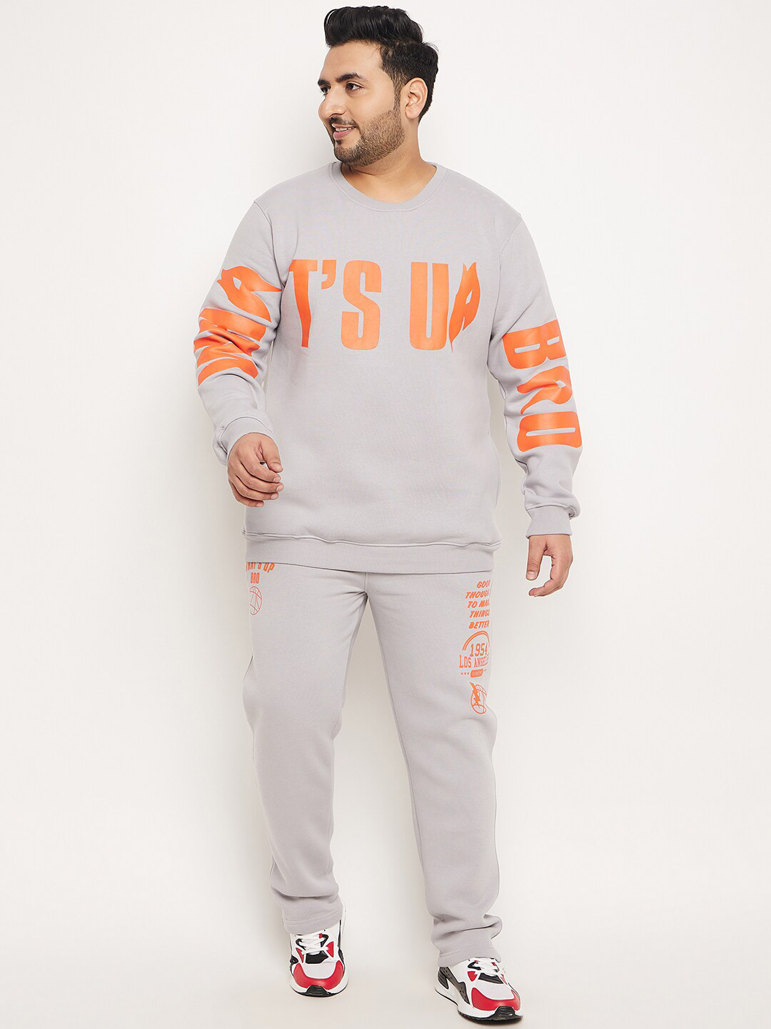 

Club York Plus Size Men Typography Printed Fleece Mid-Rise Track Pant, Grey