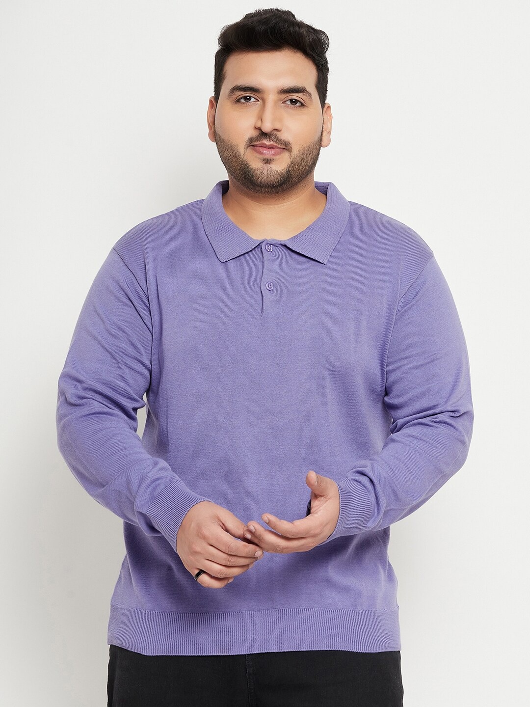 

Club York Plus Size Polo Collar Cotton Pullover, Lavender