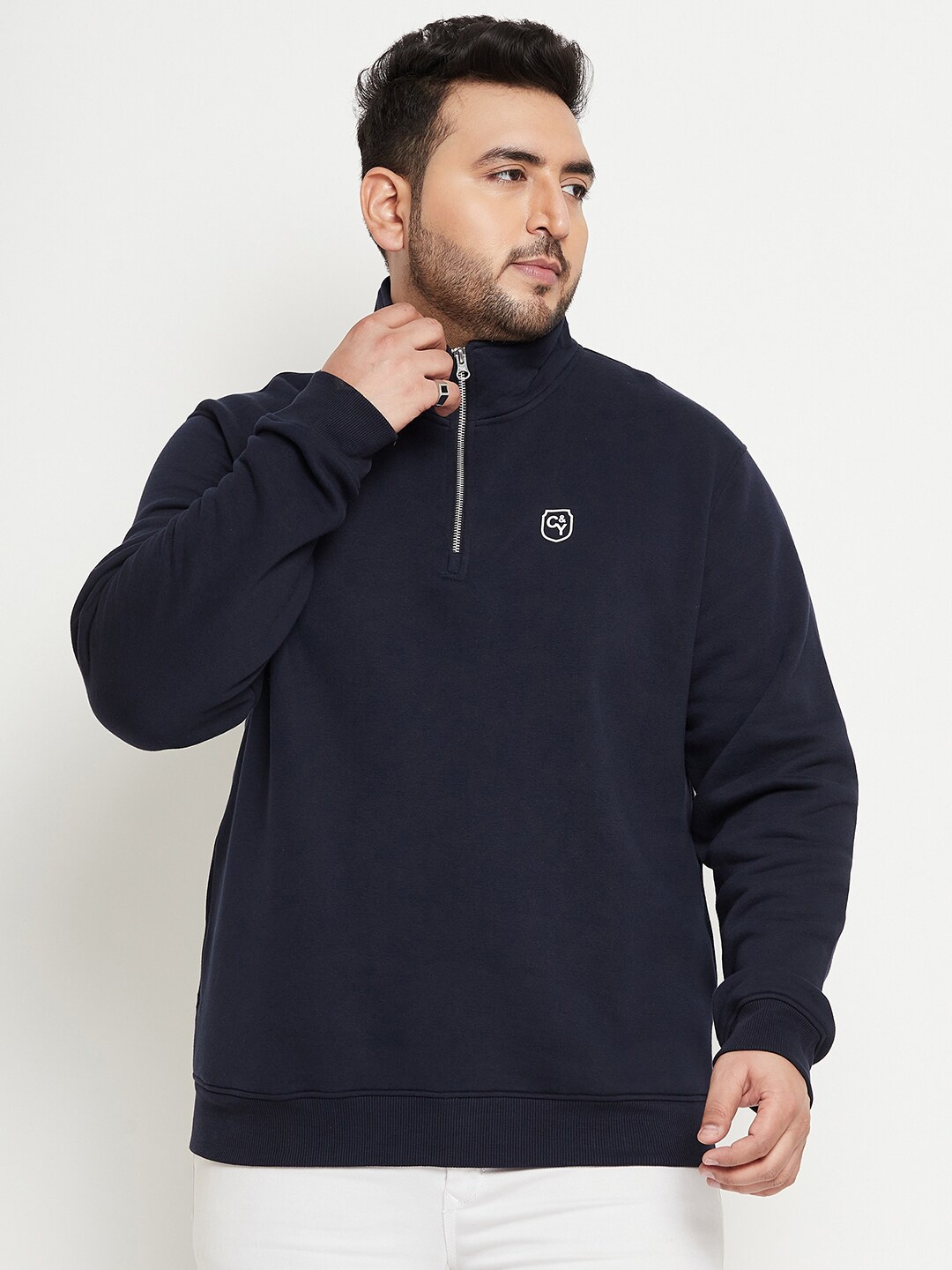 

Club York Plus Size Mock Collar Fleece Pullover Sweatshirt, Navy blue