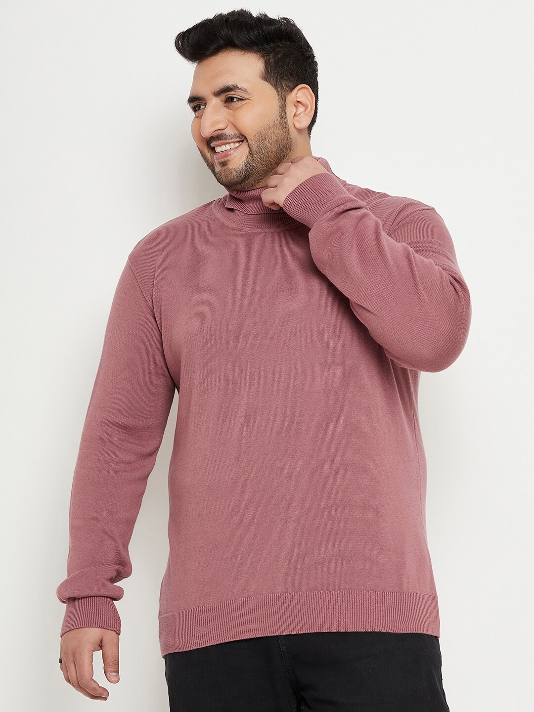 

Club York Plus Size Turtle Neck Cotton Pullover, Pink