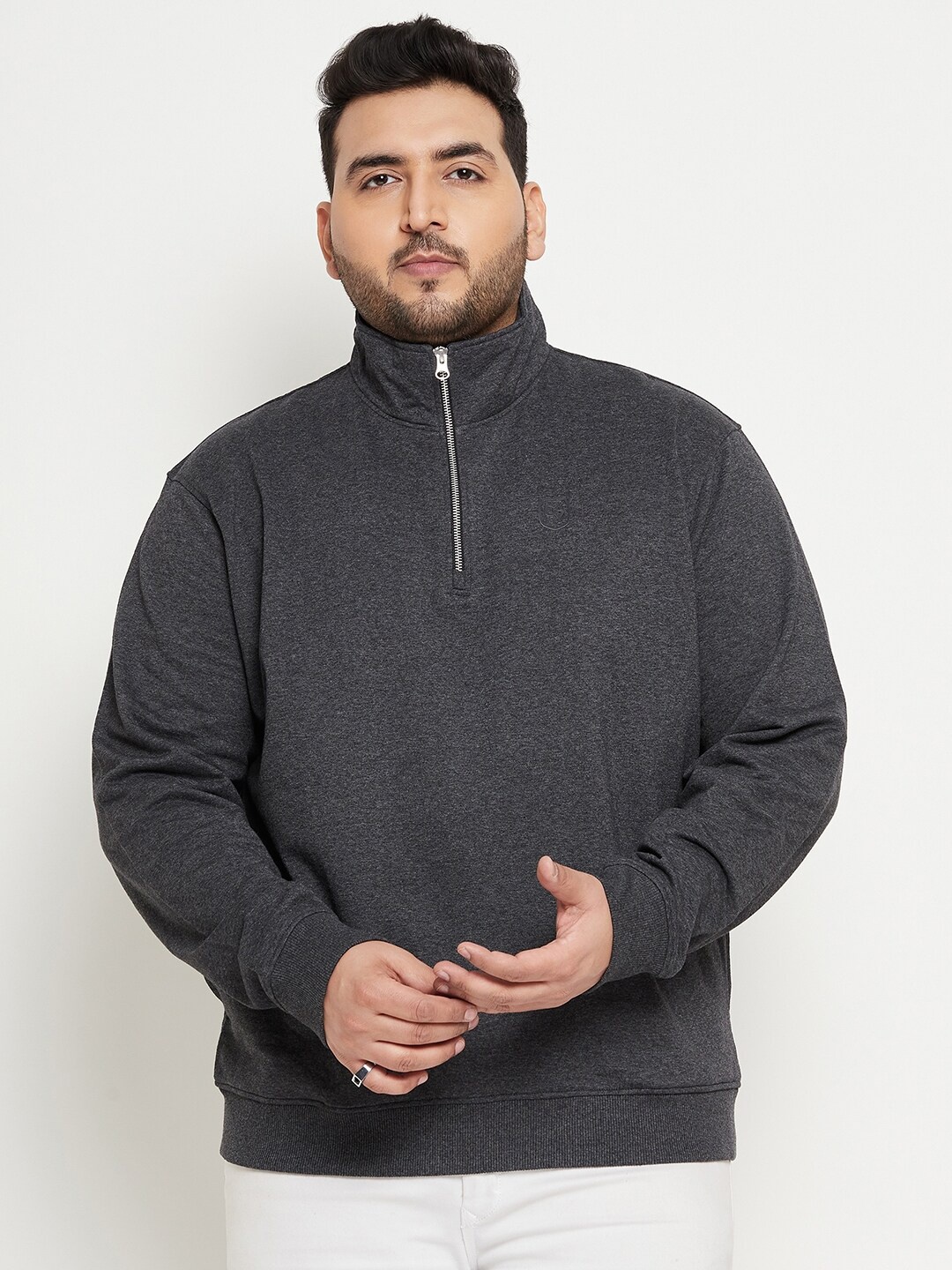 

Club York Plus Size Mock Collar Fleece Pullover Sweatshirt, Grey