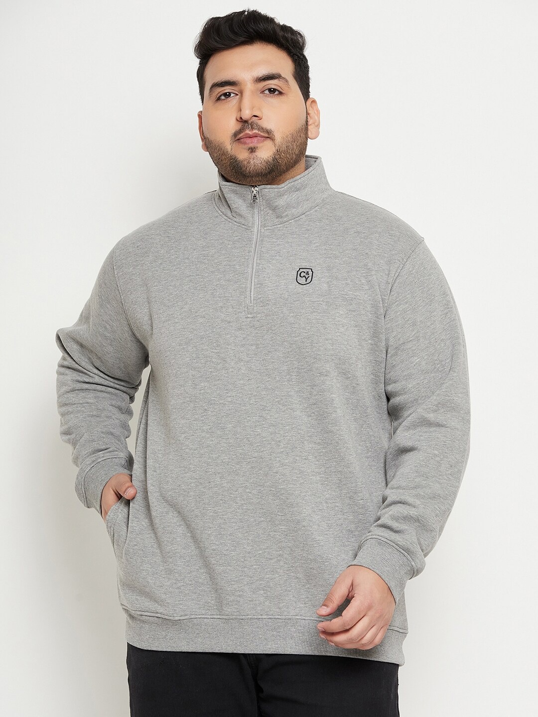 

Club York Plus Size Mock Collar Fleece Sweatshirt, Grey