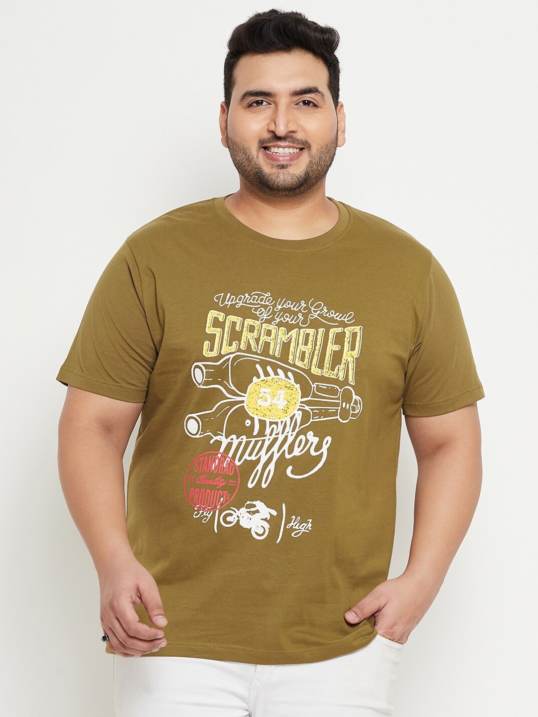 

Club York Plus Size Typography Printed Round Neck T-shirt, Olive