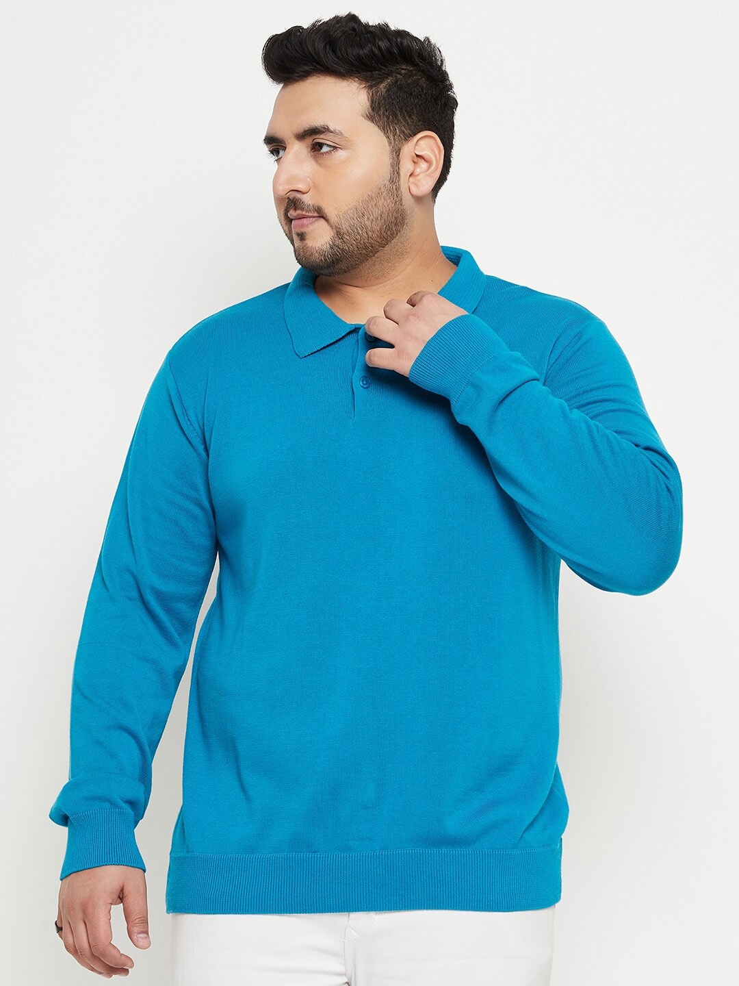 

Club York Plus Size Polo Collar Cotton Pullover, Blue