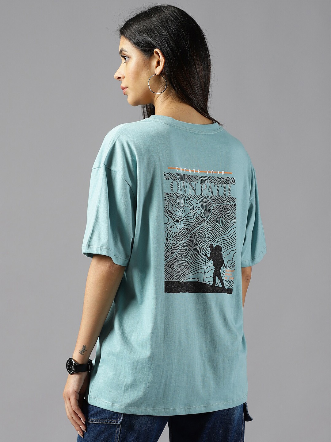

Roadster Graphic Printed Oversized Pure Cotton T-Shirt, Blue