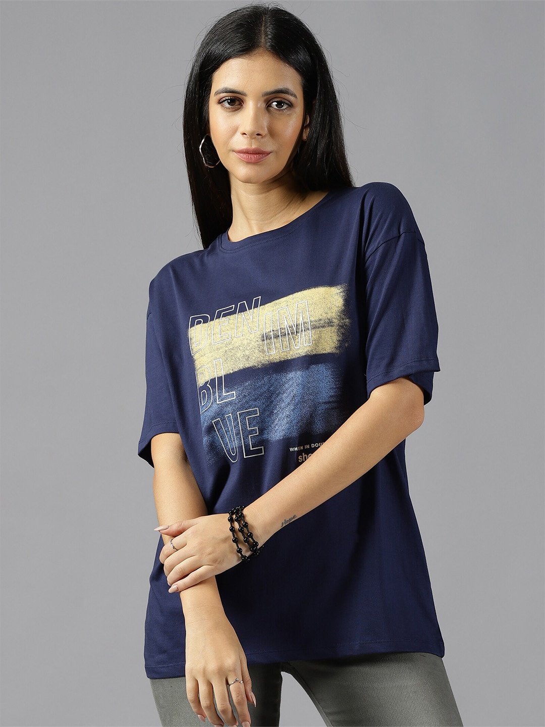 

Roadster Typography Printed Pure Cotton Oversized T-Shirt, Blue
