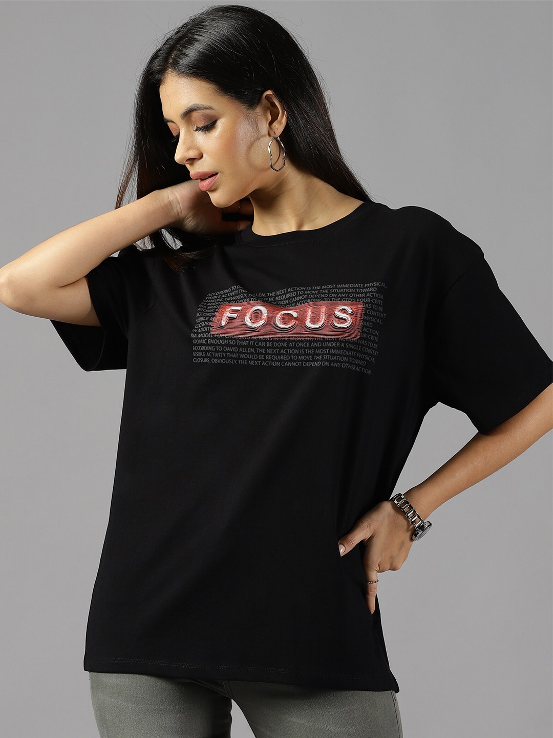 

Roadster Typography Printed Pure Cotton Oversized T-Shirt, Black