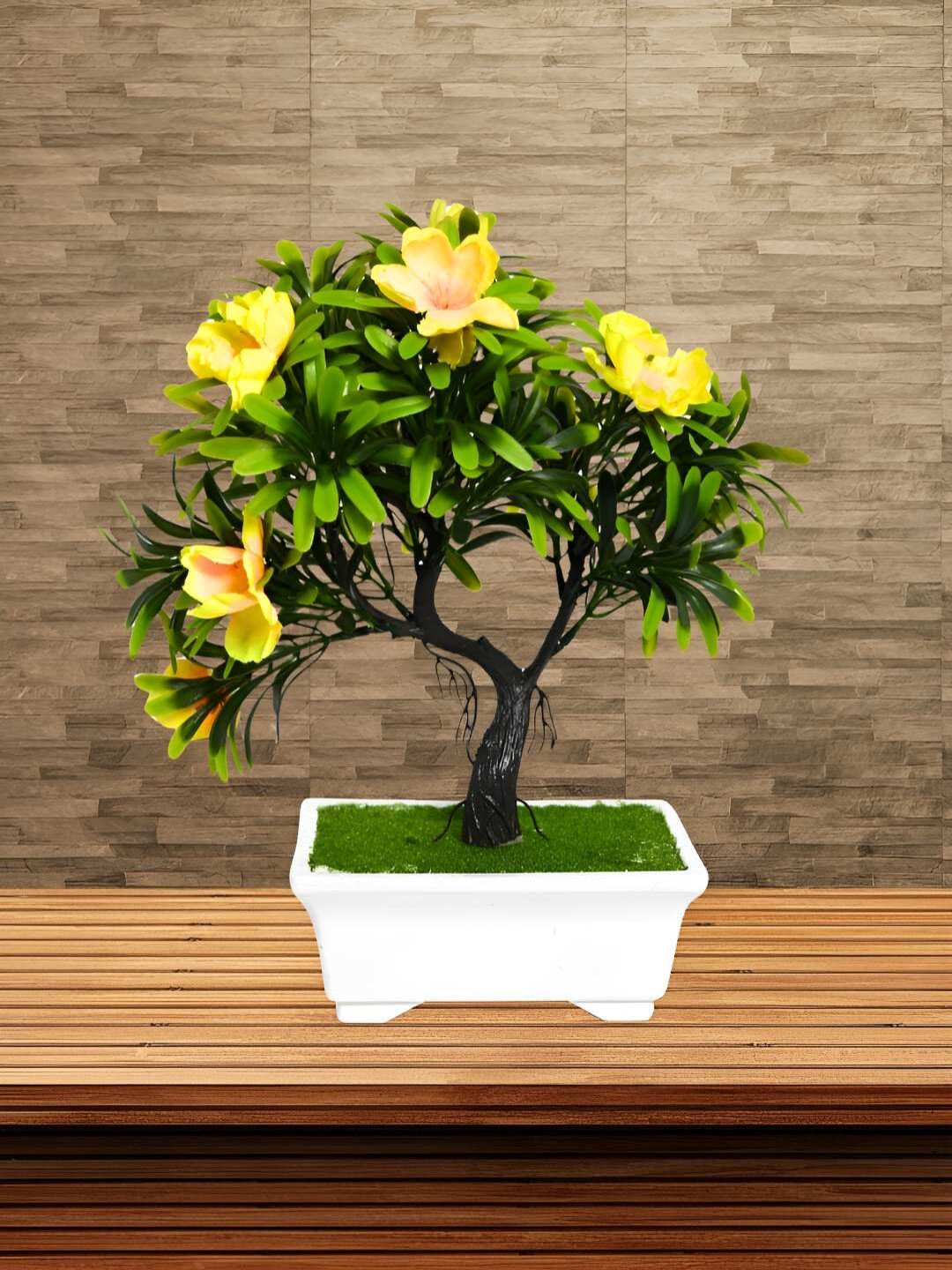 

DECOREBUGS Yellow & Green Blossom Artificial Plant With Pot