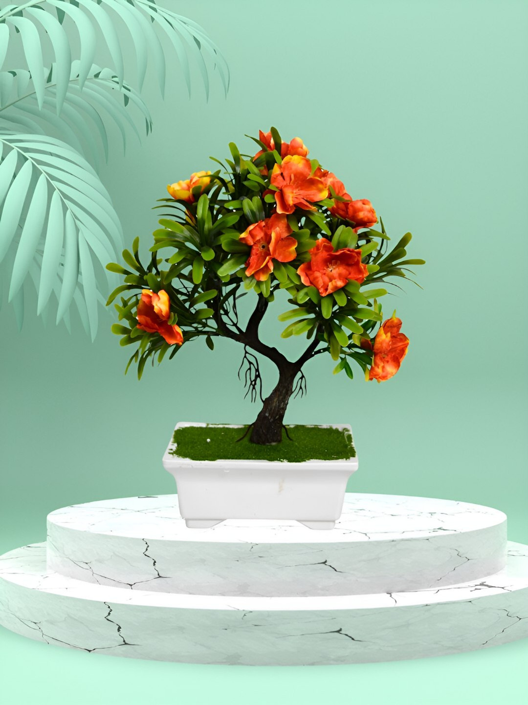 

DECOREBUGS Orange Coloured & Green Blossom Artificial Plant With Pot