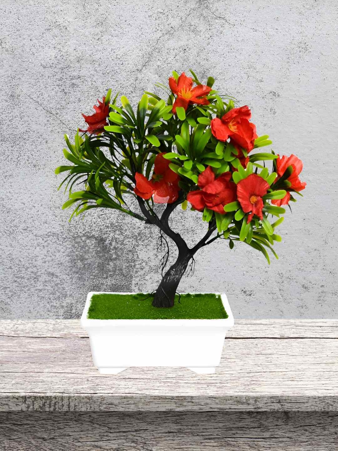 

DECOREBUGS Red & Green Blossom Artificial Plant With Pot