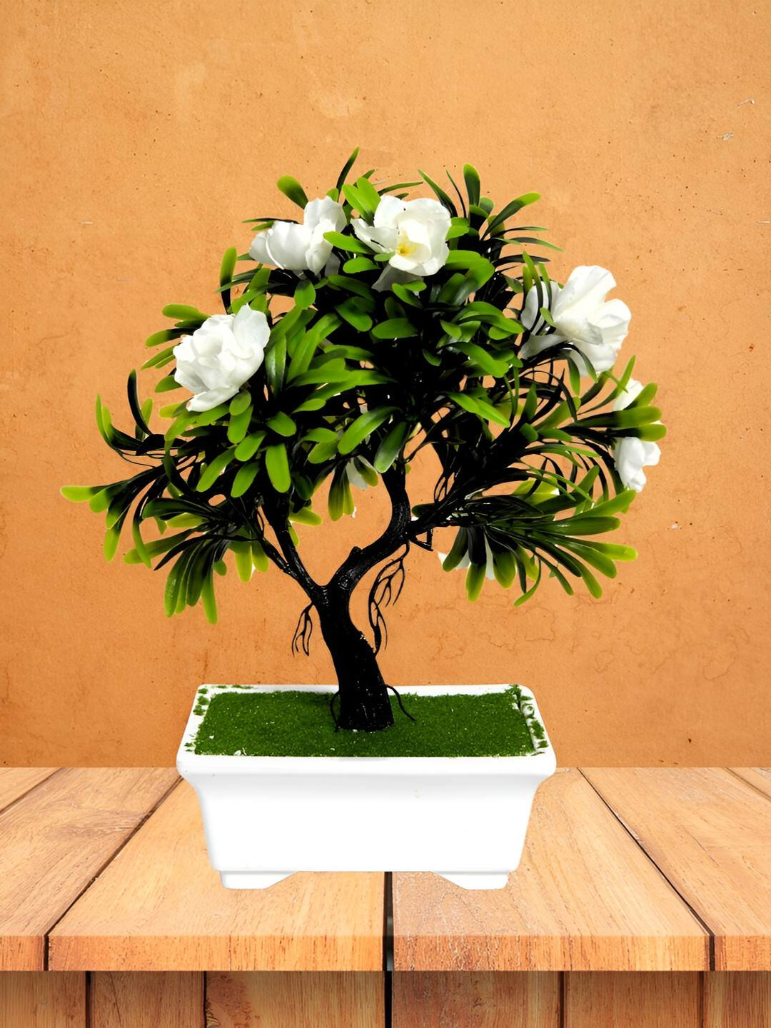 

DECOREBUGS White & Green Blossom Artificial Plant With Pot