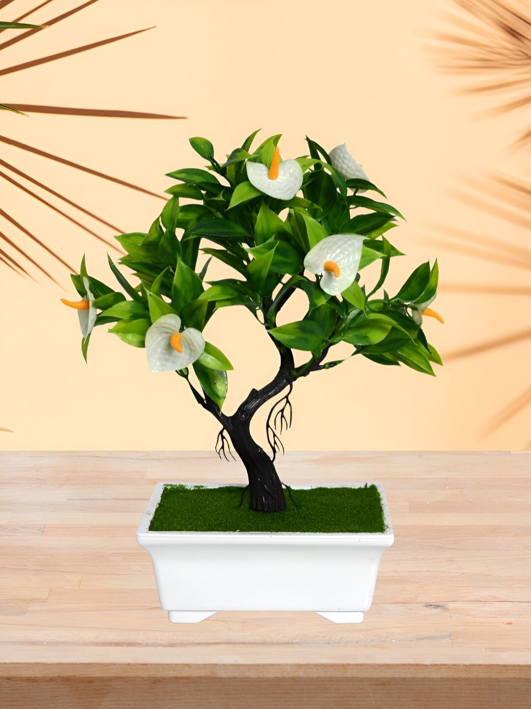 

DECOREBUGS White & Green Calla Lilly Artificial Plant With Pot