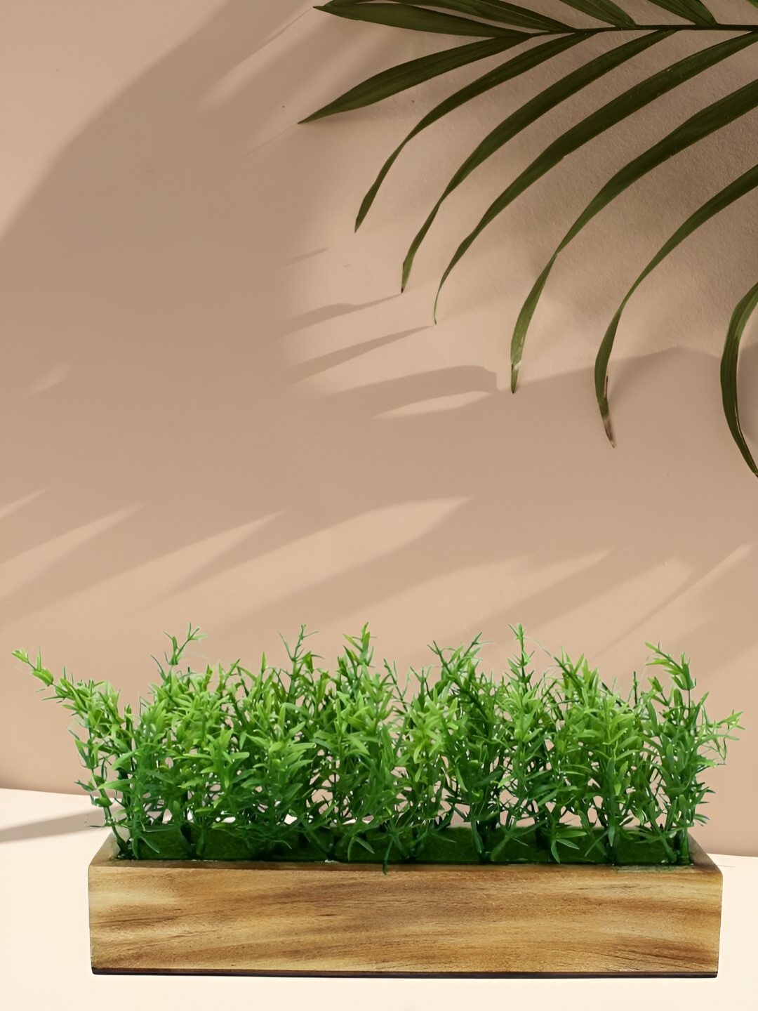 

DECOREBUGS Green Spery Grass Artificial Plant With Wooden Tray