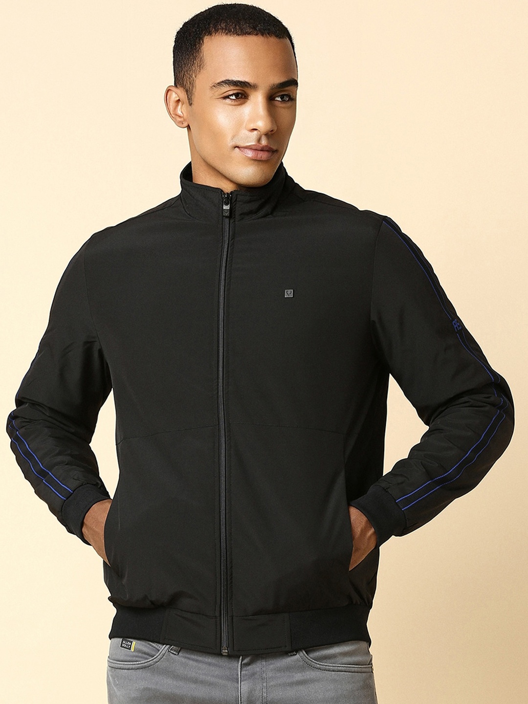 

Allen Solly Mock Collar Pure Cotton Bomber Jacket, Black