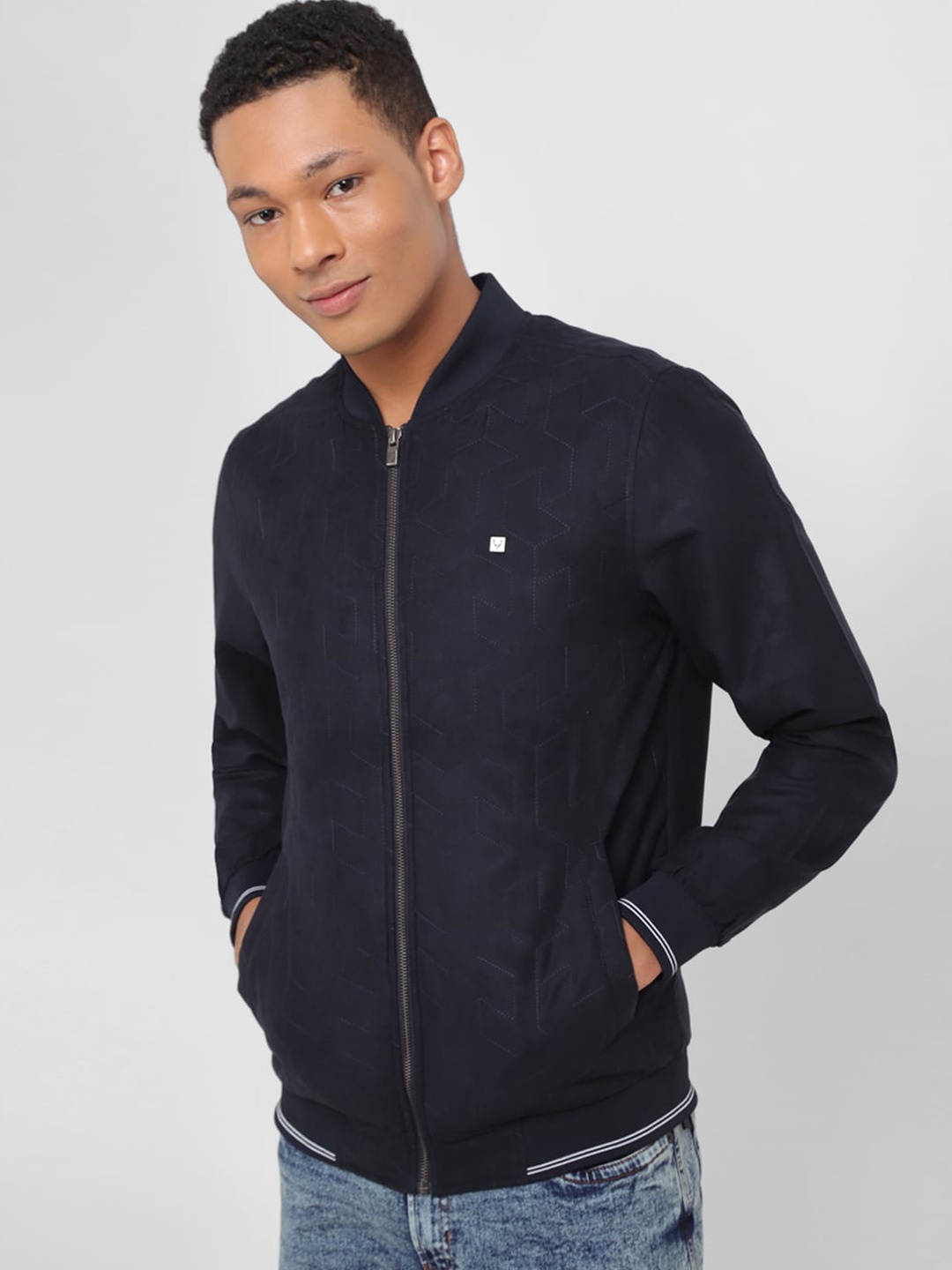 

Allen Solly Stand Collar Pure Cotton Bomber Jacket, Navy blue