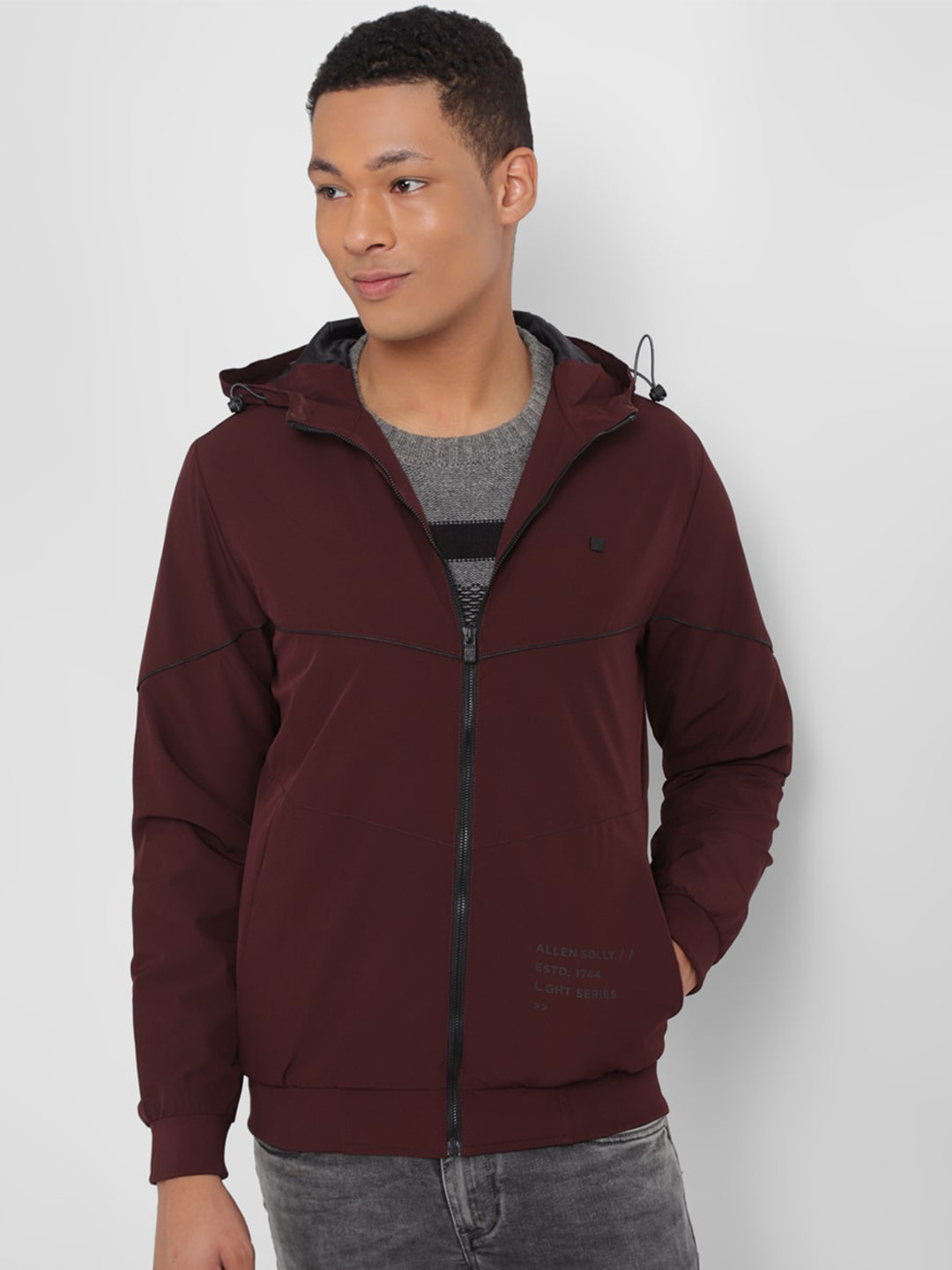 

Allen Solly Hooded Pure Cotton Bomber Jacket, Maroon