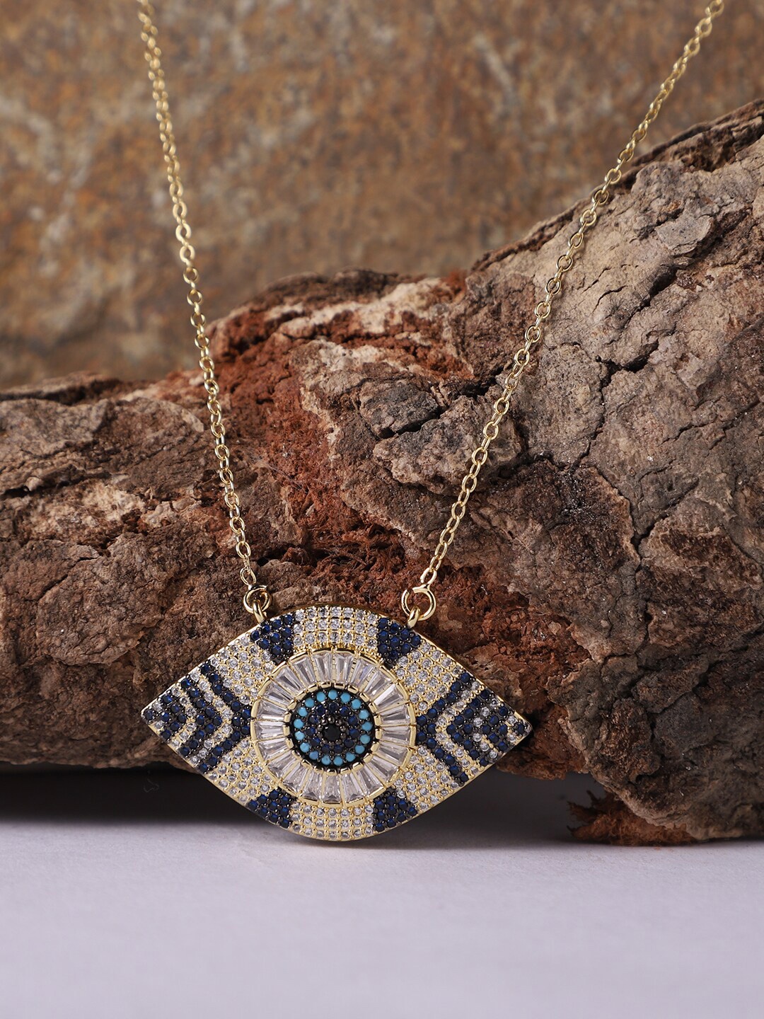 

PATOLA BY VJ Gold-Plated Artificial Stones Studded Evil Eye-Charm Pendant With Chain