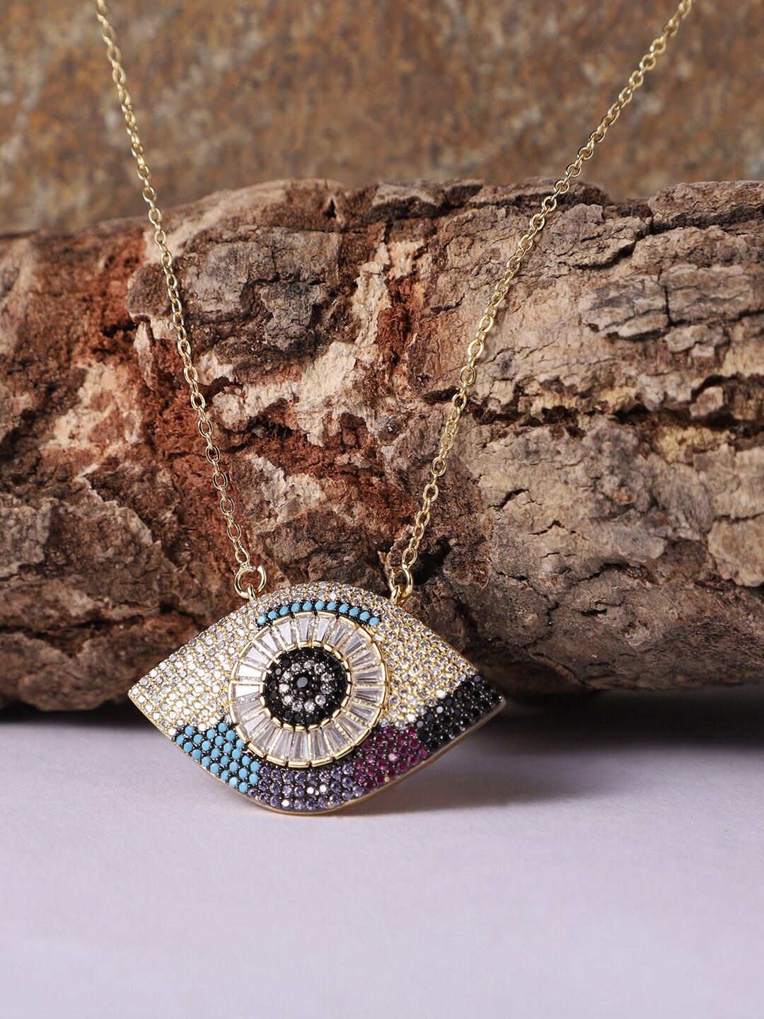

PATOLA BY VJ Gold-Plated Stone-Studded Evil Eye Chain Pendant