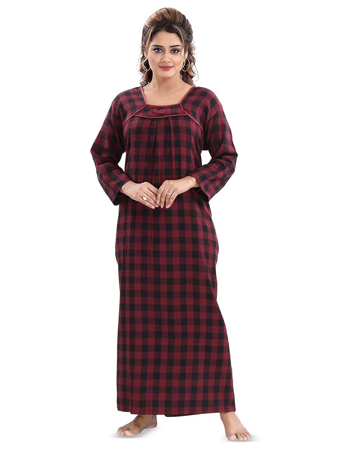 

PALIVAL Checked Maxi Nightdress, Maroon
