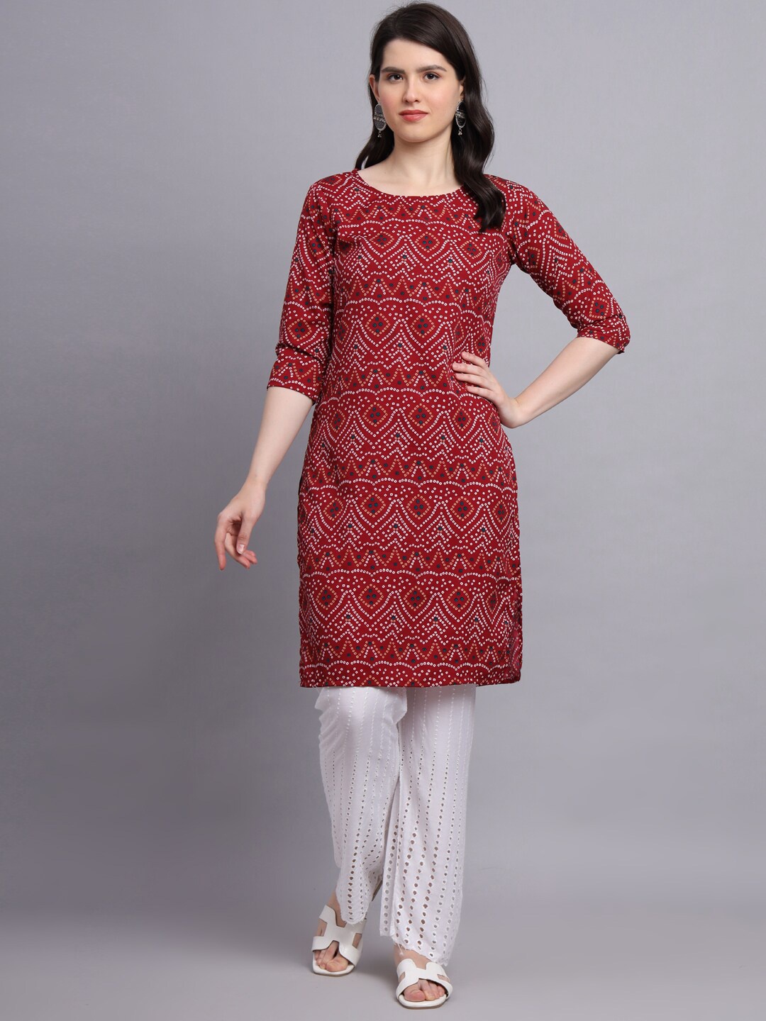 

BAESD Bandhani Printed Straight Kurti, Maroon