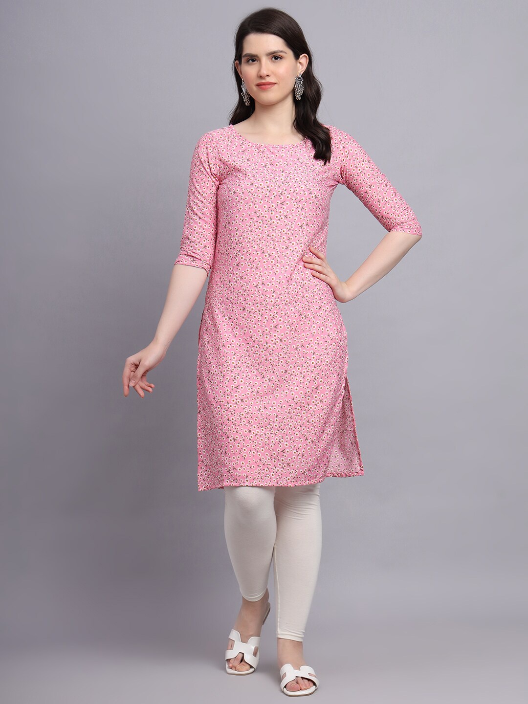 

BAESD Floral Printed Straight Kurta, Pink