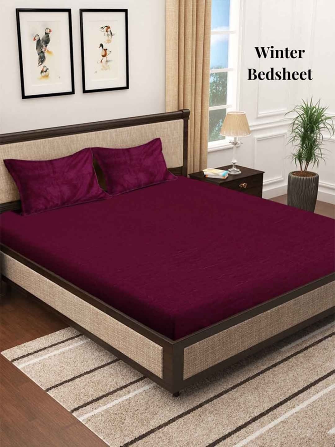 

Arrabi Maroon 250 TC King Woollen Bedsheet with 2 Pillow Covers