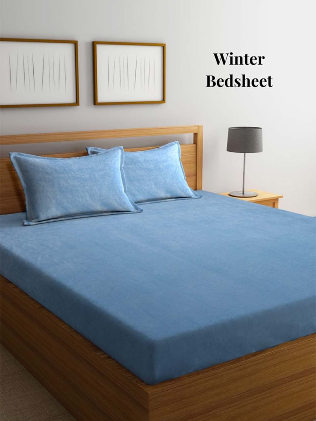 

Arrabi Blue 250 TC King Woollen Bedsheet with 2 Pillow Covers