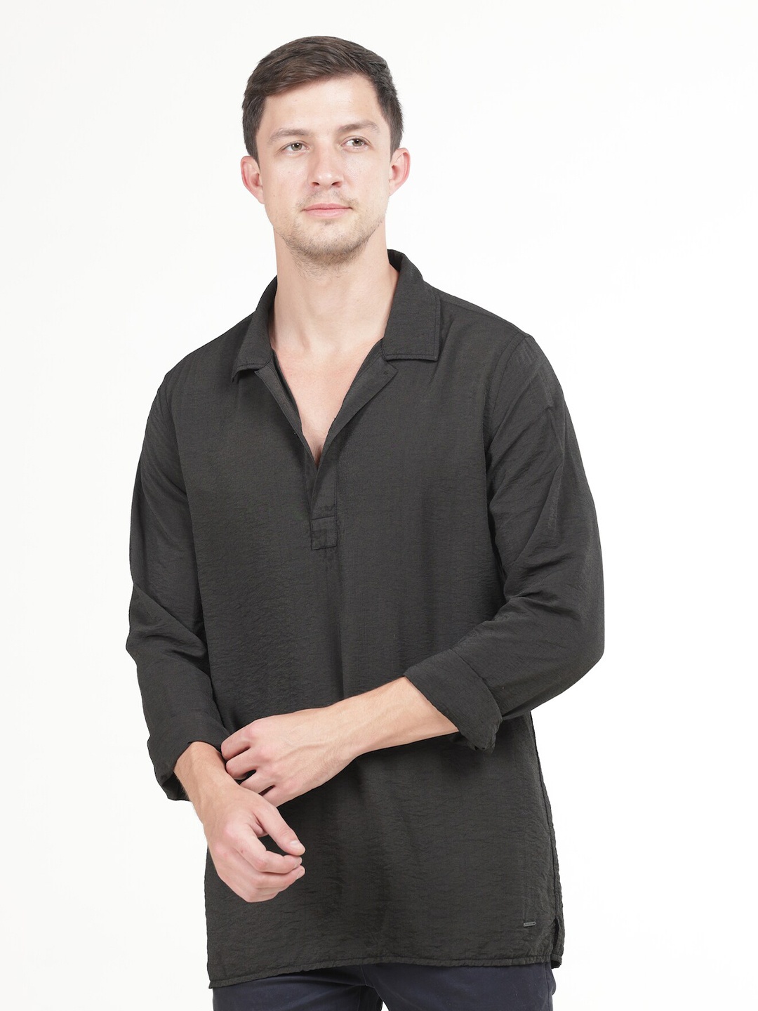 

POE Smart Slim Fit Cuban Collar Casual Shirt, Black