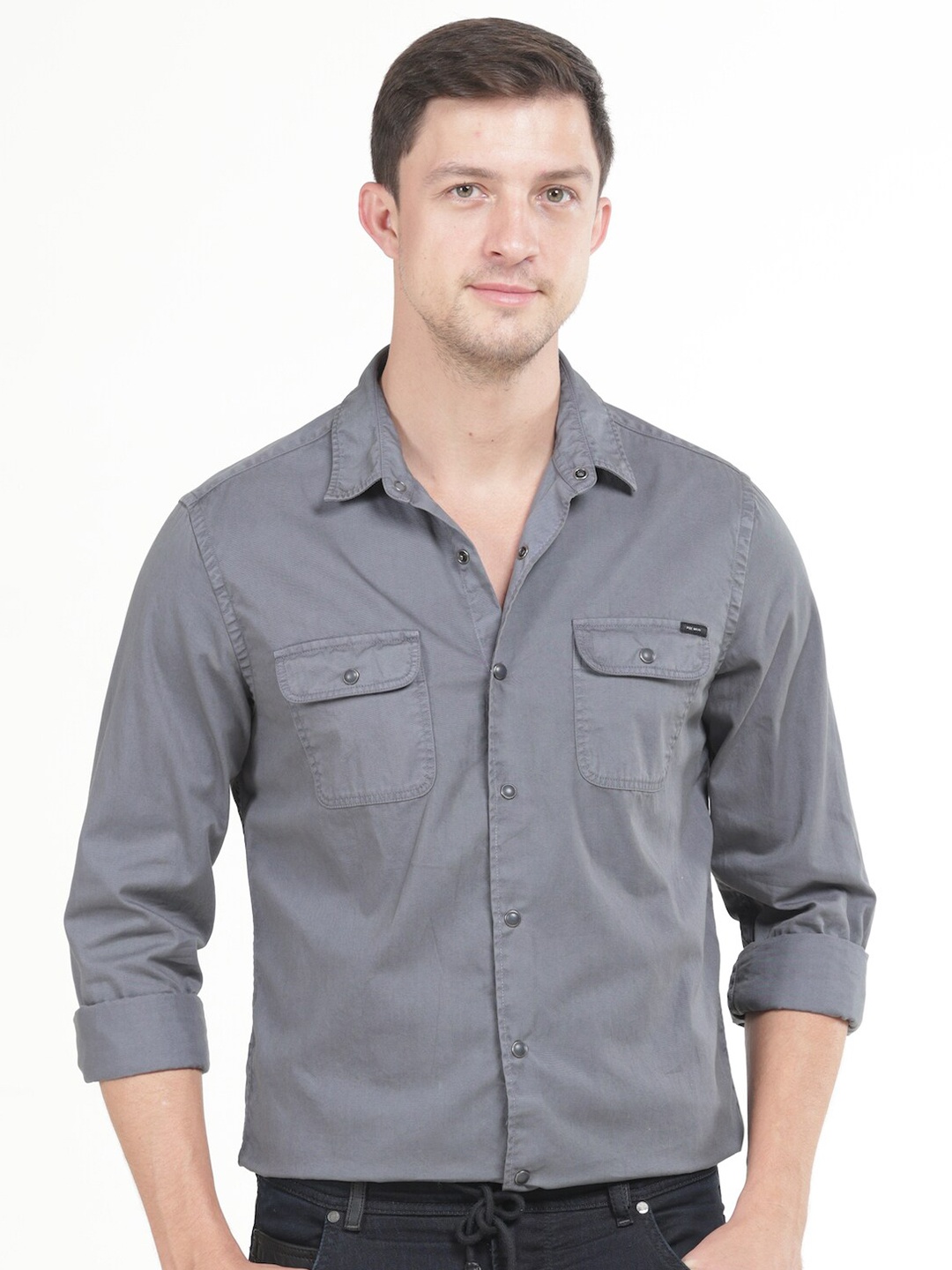 

POE Spread Collar Smart Slim Fit Cotton Casual Shirt, Blue