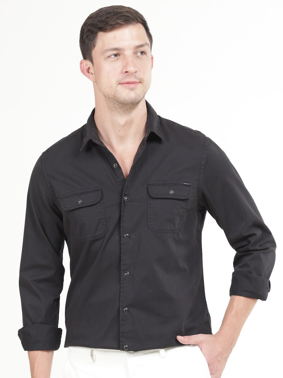 

POE Smart Slim Fit Cotton Casual Shirt, Black