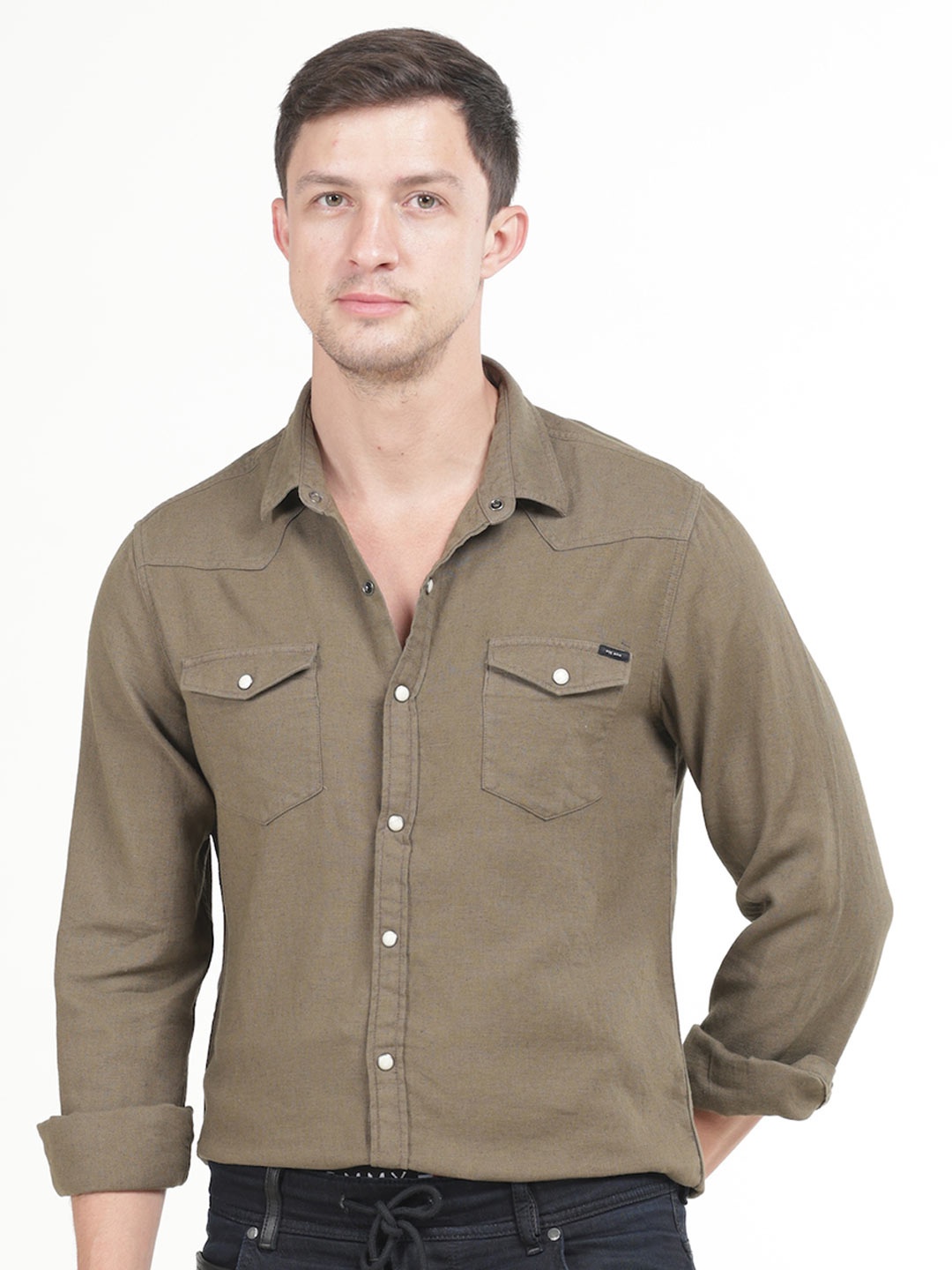 

POE Smart Slim Fit Cotton Linen Shirt, Olive