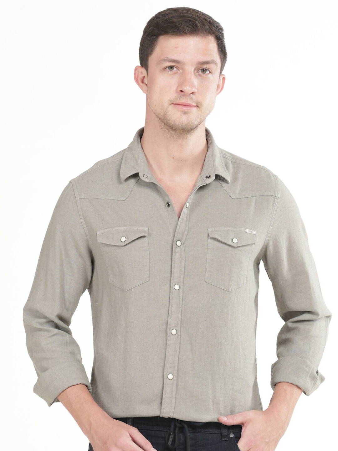 

POE Spread Collar Smart Slim Fit Casual Shirt, Grey