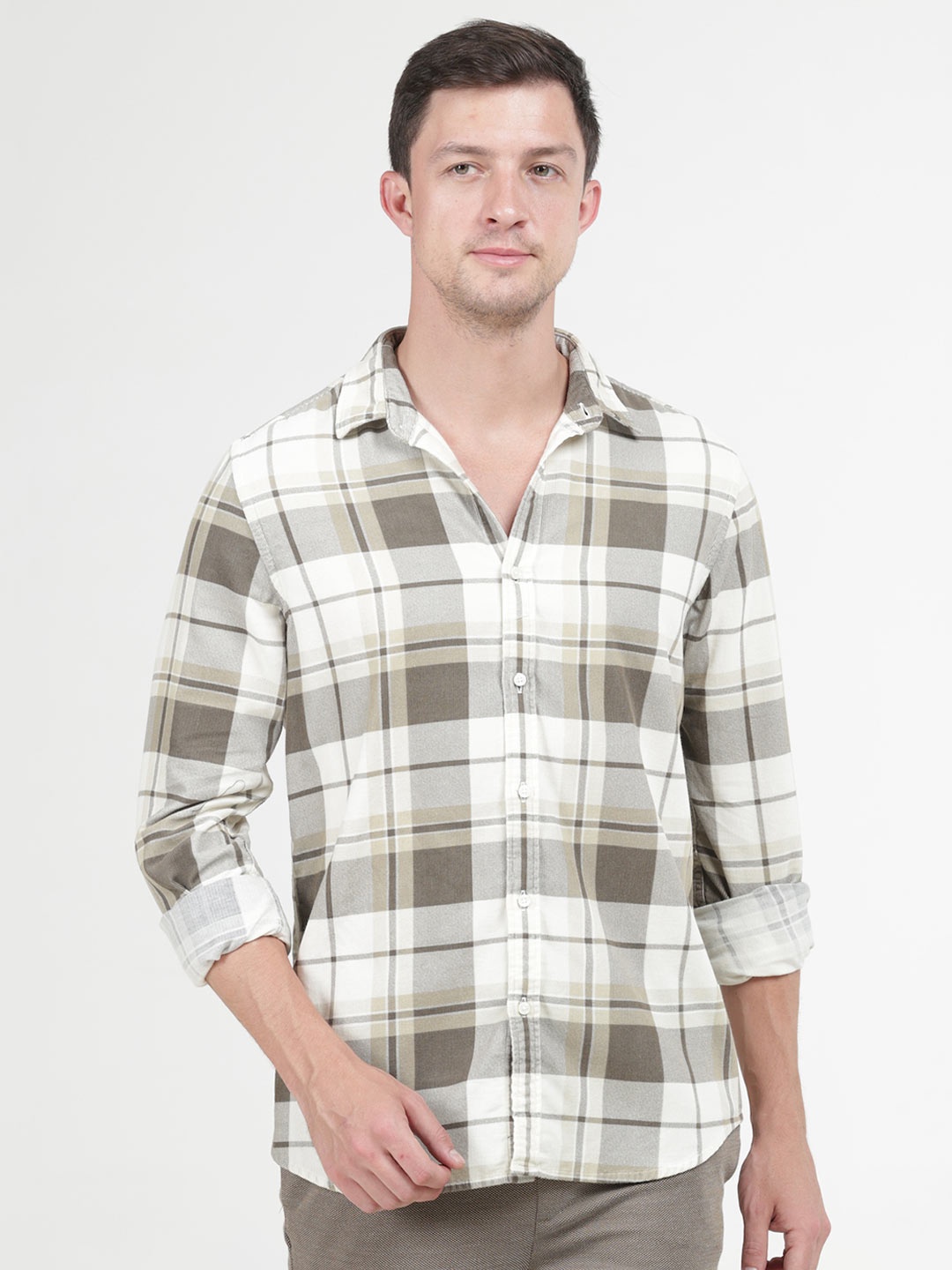 

POE Smart Slim Fit Tartan Checks Pure Cotton Shirt, White