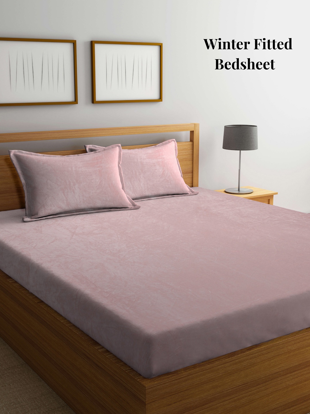 

Arrabi Pink 250 TC King Fitted Woollen Bedsheet with 2 Pillow Covers